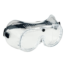 Clear direct vent safety goggle with black elasticated headband.