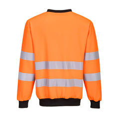 PW2 Hi-Vis crew neck sweatshirt 2L in orange with chest details in black detail across chest, collar and back with reflective strips