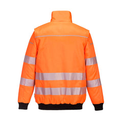 PW3 Hi-Vis 3-in-1 Pilot Jacket in orange with black shoulder details and cuffed wrists