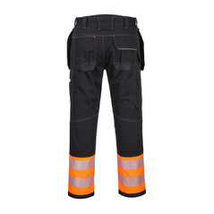 PW3 Hi-Vis Class 1 Holster Trouser in black with holster pockets on waist with orange ankles and reflective strips