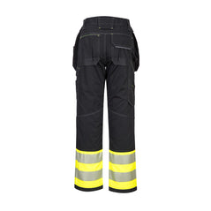 PW3 Hi-Vis Class 1 Holster Trouser in black with holster pockets on waist with yellow ankles and reflective strips