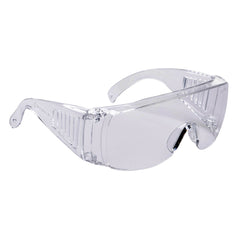 Portwest Clear lens visitor safety spectacle. Spectacle has clear arms and frame.