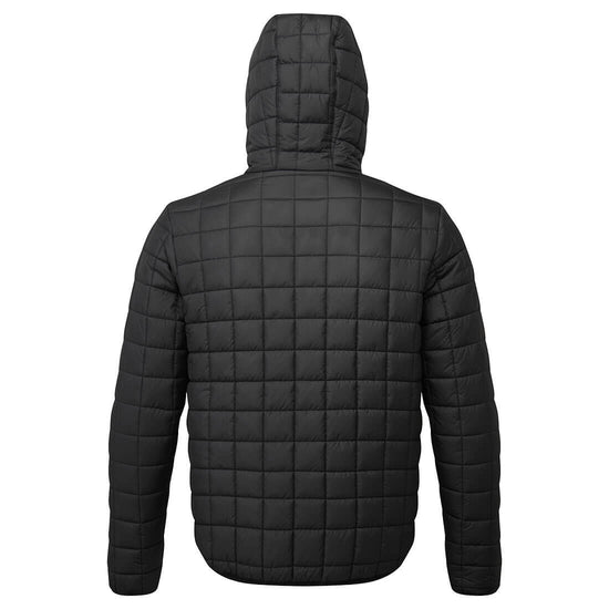 Back of Portwest PW3 Square Baffle Jacket in black with square padded panels on body, hood and arms.
