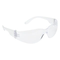 Clear lens portwest wrap around safety spectacle. Spectacle has clear arms and clear frame.