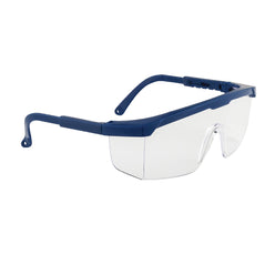 clear safety glasses with blue frame