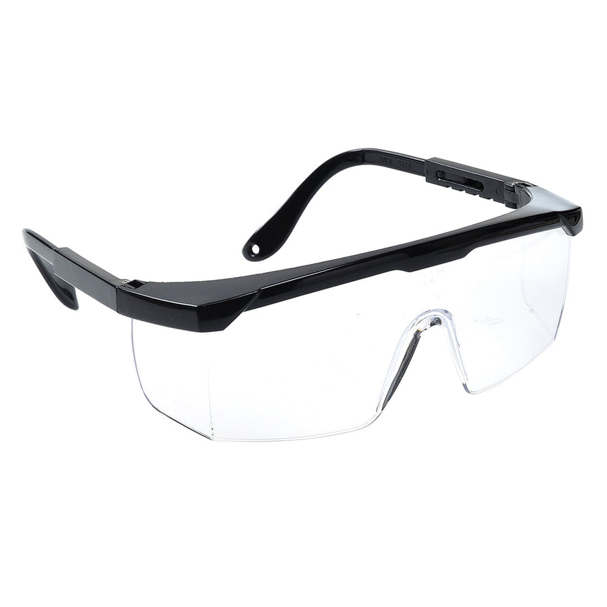 clear safety glasses with black frame