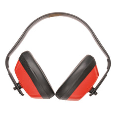 Red classic ear defender with black headband and black padding around the ears.