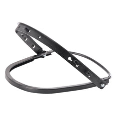 black helmet visor carrier with silver screws.