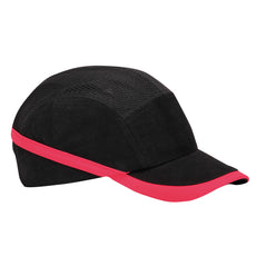 Black portwest vent cool bump cap. Bump cap has red trim on the cap peak and a vented top to keep you cool.