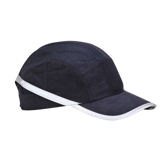 Navy portwest vent cool bump cap. Bump cap has white trim on the cap peak and a vented top to keep you cool.