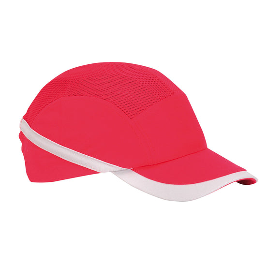 Red portwest vent cool bump cap. Bump cap has white trim on the cap peak and a vented top to keep you cool.