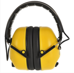 Yellow supreme TTF ear defenders. Ear defenders have a black padded headband and black padding around the ears.