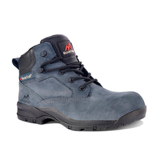 Blue Women's Safety Boot with laces, sole, heel cap and Rock Fall branding on tongue and side.