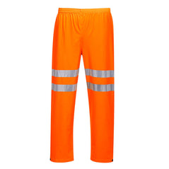 Orange Portwest Sealtex Ultra Hi vis Trousers. Trousers have elasticated waist, hi vis bands around the knee area and side pockets.