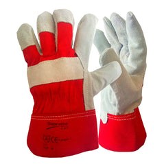 Red and grey single palm Canadian rigger glove. 