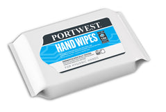White hand Portwest wipes in a white pack.