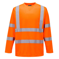 Orange Hi-Vis Long Sleeved T-Shirt with reflective strips  