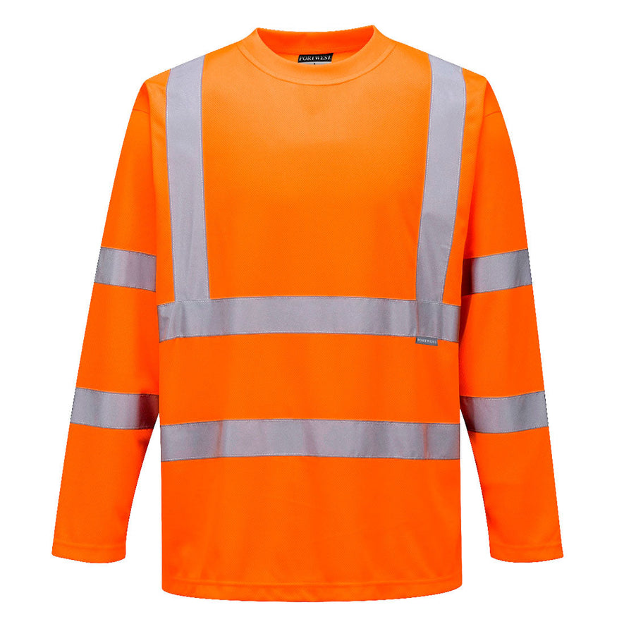 Orange Hi-Vis Long Sleeved T-Shirt with reflective strips