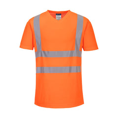 Orange Portwest V-Neck Mesh Inserts T-Shirt with reflective strips