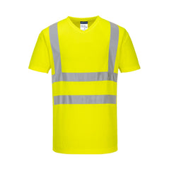 Yellow Portwest V-Neck Mesh Inserts T-Shirt with reflective strips