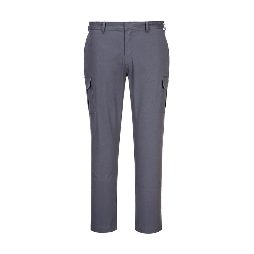 Charcoal Grey Stretch Slim Combat Trouser with side pockets lower combat pockets and belt loops.