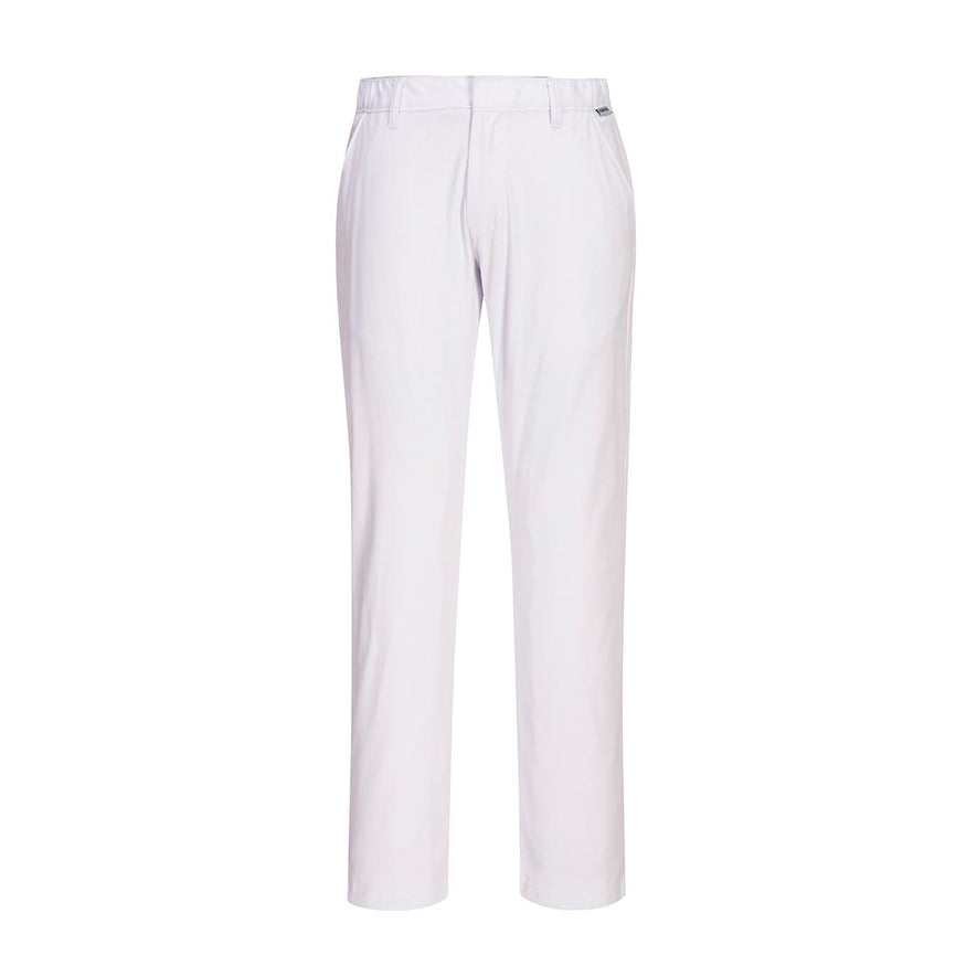White Stretch Slim Chino Trouser with side pockets and belt loops.