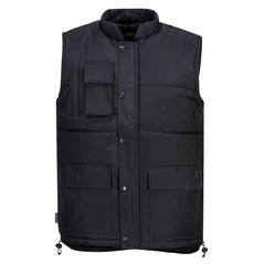 Black classic body warmer with side pockets and chest pocket.
