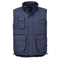 Navy classic body warmer with side pockets and chest pocket.