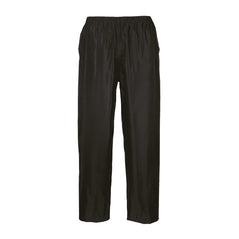 Black classic rain trouser with elasticated waist.