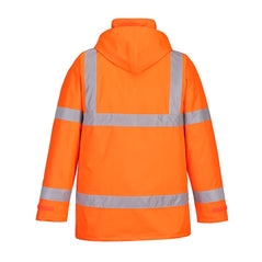 Orange Hi-Vis Traffic Jacket with buttons and large pockets with reflective strips