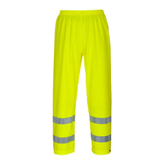 Yellow Portwest Sealtex Ultra Hi vis Trousers. Trousers have elasticated waist, hi vis bands around the ankles and side pockets.