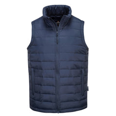 Navy padded bodywarmer with zip fasten and side pockets.