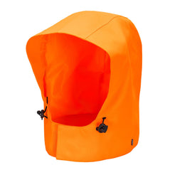 Orange Portwest Extreme Hood with hook and loop fastening around neck and black adjustable toggle on each side.