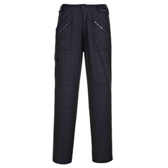 Portwest Black Ladies action trousers. Trousers have cargo style pockets and zip side pockets.