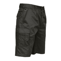 Black combat shorts with side pockets and loop on the belt area.