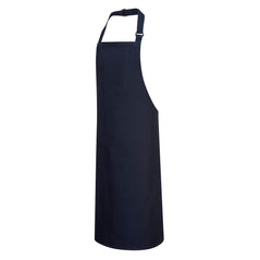 Navy apron with neck tighten and was it drawstring fasten.