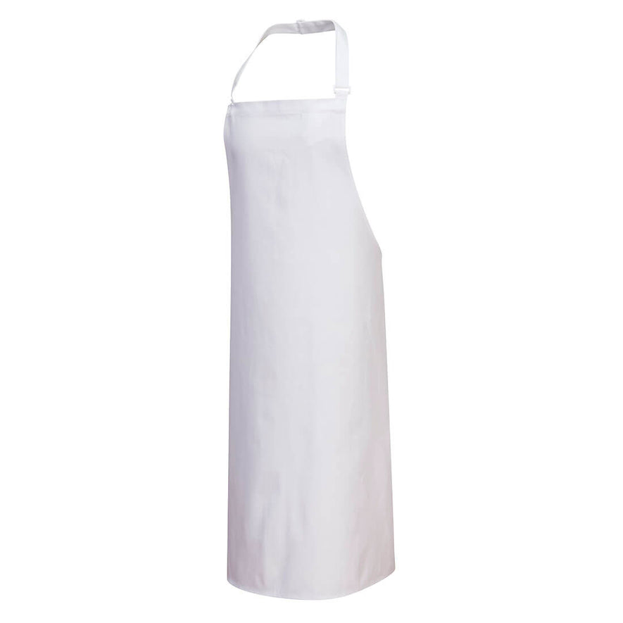 White apron with neck tighten and was it drawstring fasten.