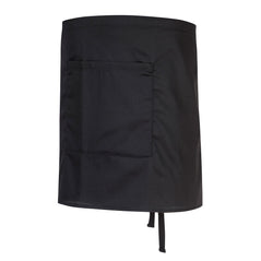 Black bar apron with front pocket and tie string.