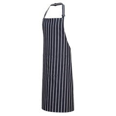Navy and white butchers apron with neck tightening, large front pocket and string tie