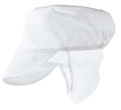 Portwest Snood Cap in white with peak, head cover and hair cover on the back.