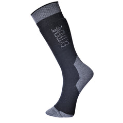 navy extreme cold weather sock with grey bits on the top of the sock, toes and ankles.