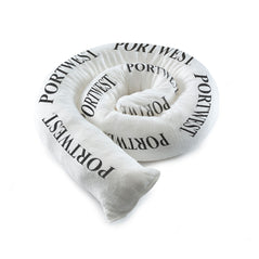 White portwest oil spill sock. Sock is used for cleaning oil spills and has black portwest branding.