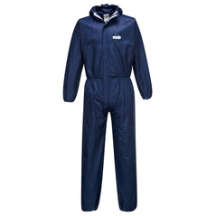 Navy disposable biztex sms hooded coverall. The coverall is a type 5/6 coverall. The hood and cuffs are all elasticated optimising the whole body for protection. 