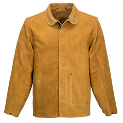 Tan leather welders jacker. Jacket has pop button fasten and pockets.