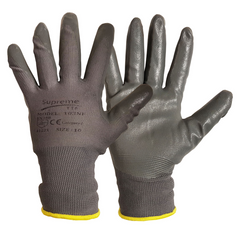 Grey 103NF general handling gloves, The gloves are optimised for dexterity and comfort. With a yellow elasticated cuff.