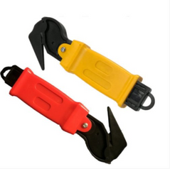 Red and yellow safety cutters. Cutters have inclosed blades for safety and a plastic point to help open boxes.