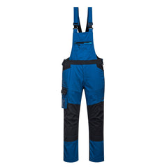 Persian Blue WX3 bib and brace. Bib and brace has side pockets, kneepad pockets, front chest pocket and shoulder support straps. Bib and brace have black contrast on the kneepad and waist.