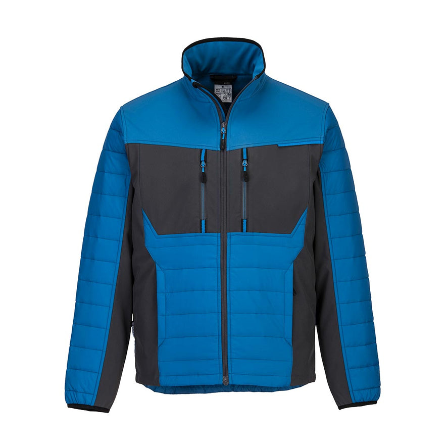 Persian blue Hybrid Baffle Jacket with black chest and blue zips