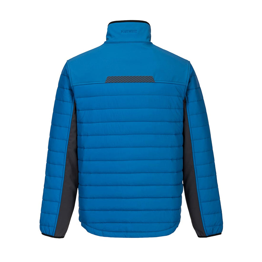 Persian blue Hybrid Baffle Jacket with black chest and blue zips