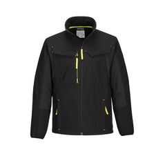 Black WX3 Eco Hybrid Softshell Jacket 2L with yellow zips and chest zip